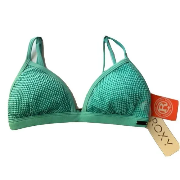 Roxy Green Ready Made Reversible Fixed Tri Bikini Top Size S - Picture 2 of 8